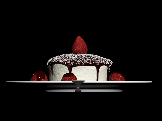 新鲜的巧克力蛋糕在盘子里。图片下载