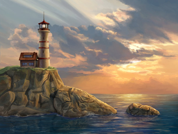 灯塔在日落时分图片下载