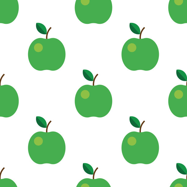 无缝模式与青苹果。矢量插图。果实，叶子，在白色的背景。用于厨房设计、食品包装。图片下载