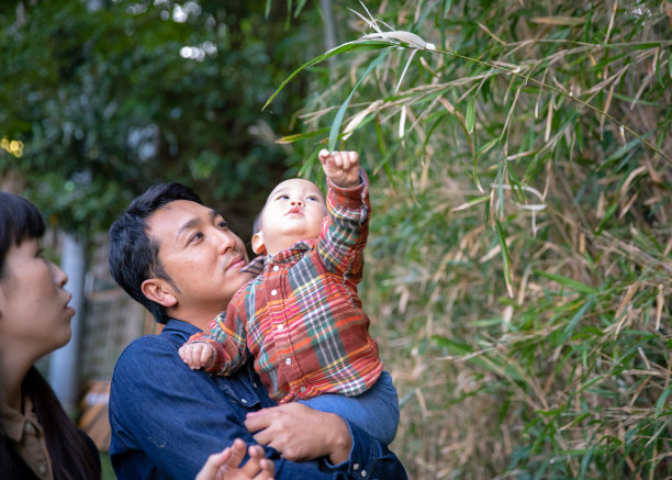 小儿子和父母一起玩大自然图片下载
