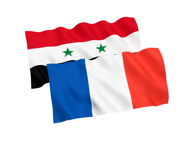 白色背景上的法国和叙利亚国旗图片下载