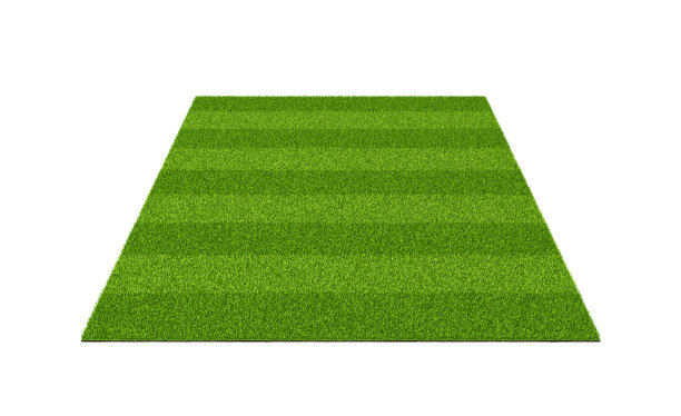 一个孤立的运动场地的3d渲染与绿色的草在白色的背景。图片下载