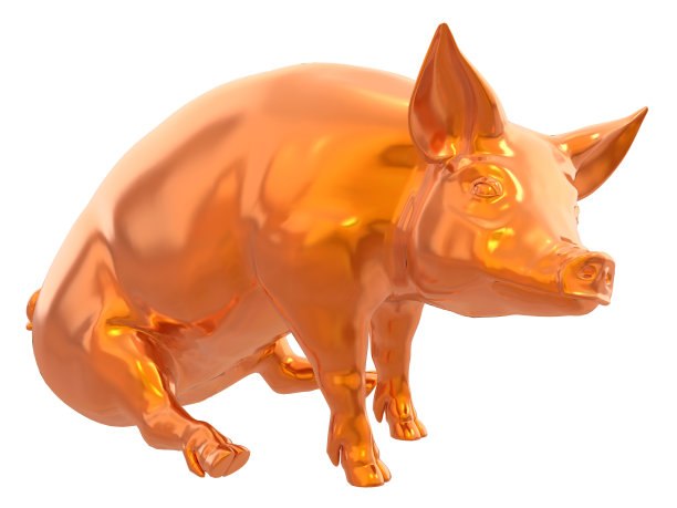 黄色金猪孤立在白色背景的3d插图图片下载