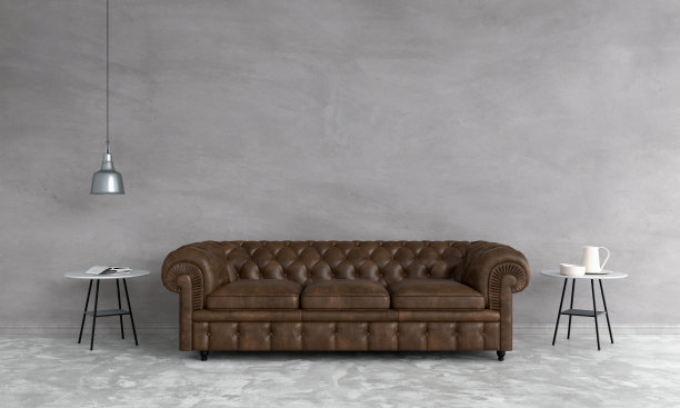 客厅棕色沙发，3D渲染图片下载