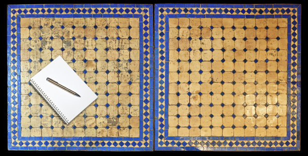 两个摩洛哥马赛克桌子，从上面看图片下载