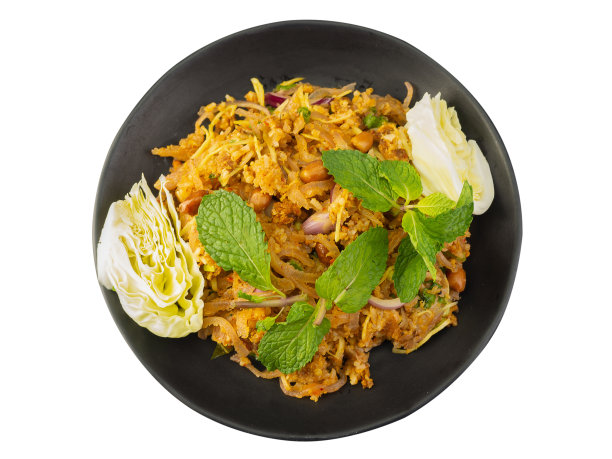 Yam Naem Khao Thot食谱。(剪切路径)图片下载