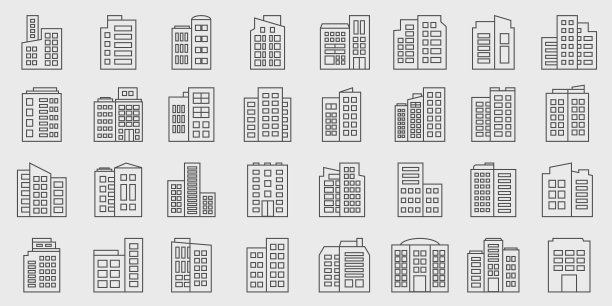 线条建筑图标集，公司矢量插图图片下载