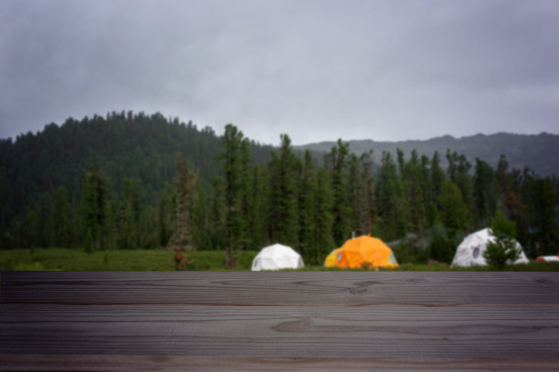 森林露营背景上的空桌子图片下载