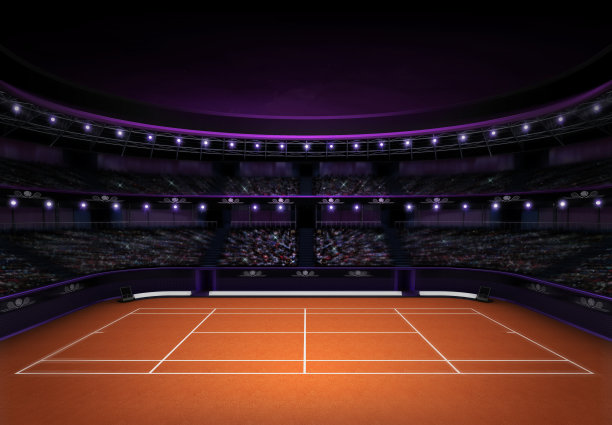 傍晚天空下的橙色粘土网球场图片下载