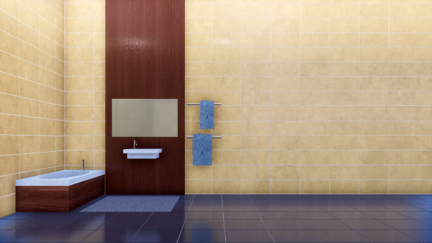 浴室内部与复制空间米色瓷砖墙图片下载