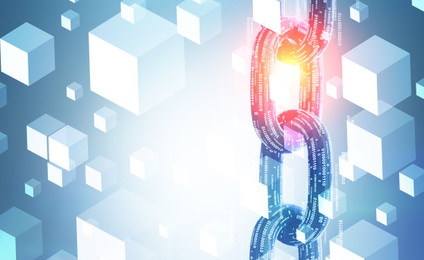 立方体背景和垂直二进制链图片下载