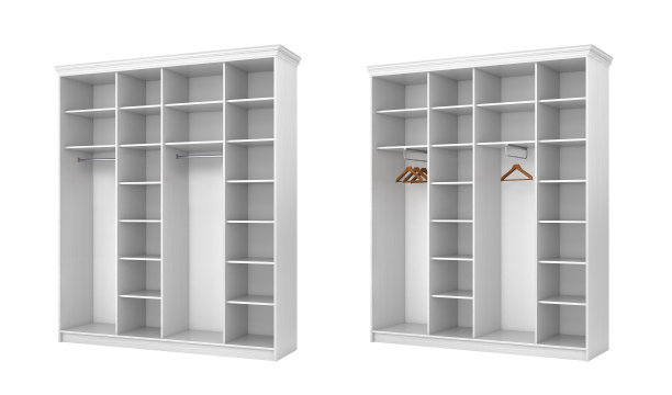 白色经典衣柜与白色装饰，孤立在白色背景。三维演示图片下载