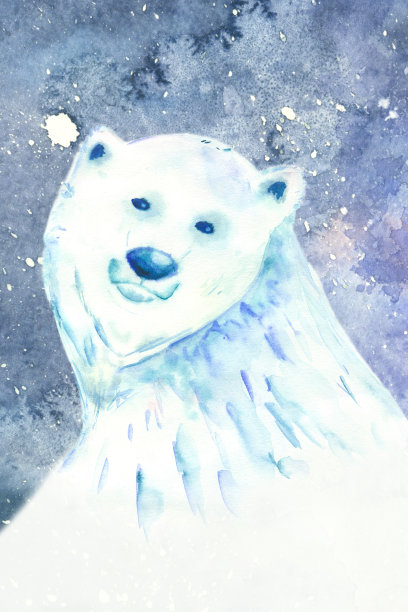 水彩北极熊星空背景图片下载