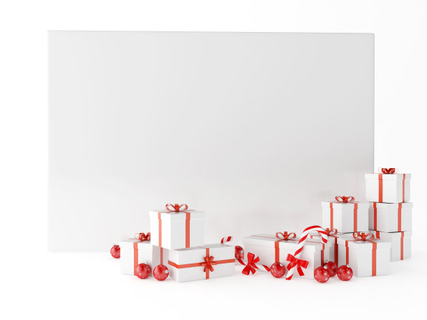 3d圣诞贺卡与礼物盒和圣诞装饰图片下载