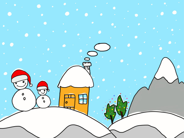 雪人，房子和山图片下载