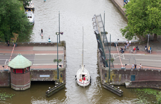 荷兰水路上的开放桥梁图片下载