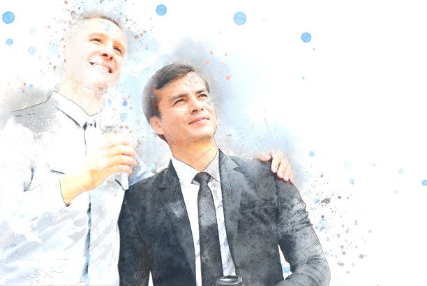 摘要两个商人在水彩画插画的背景上。图片下载