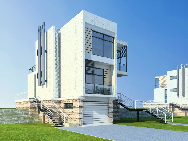 村庄房子的3d渲染图片下载