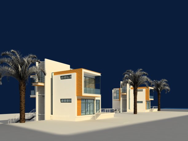 村庄房子的3d渲染图片下载