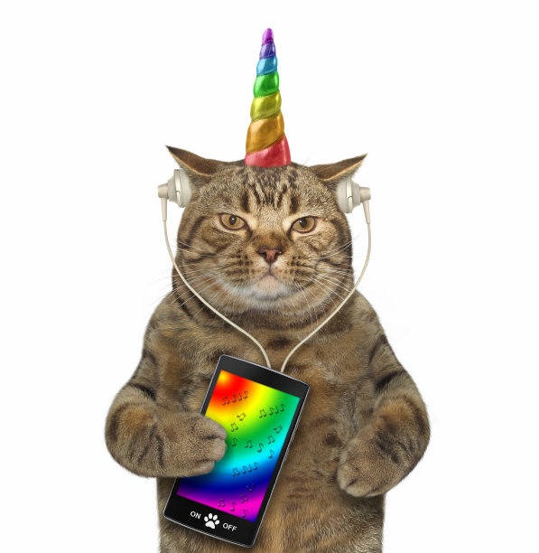 猫独角兽耳机和智能手机3图片下载