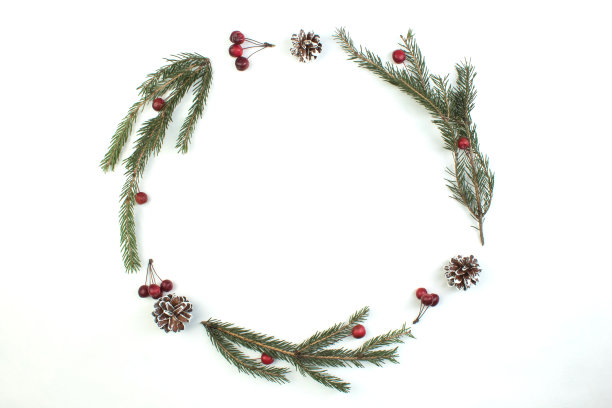 圣诞圆框由冬天的自然事物制成。平的。顶部视图与复制空间。图片下载