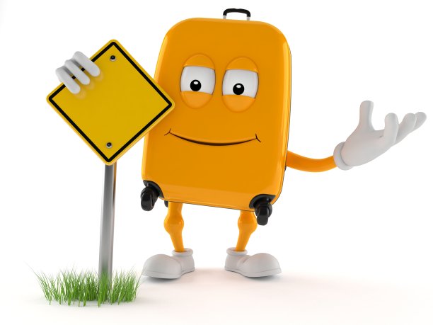 手提箱字符与空白路标图片下载