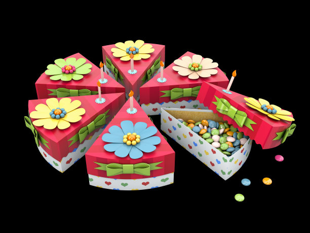 假期三角形纸板蛋糕或派盒，包装食品，礼物或其他产品孤立的黑色图片下载