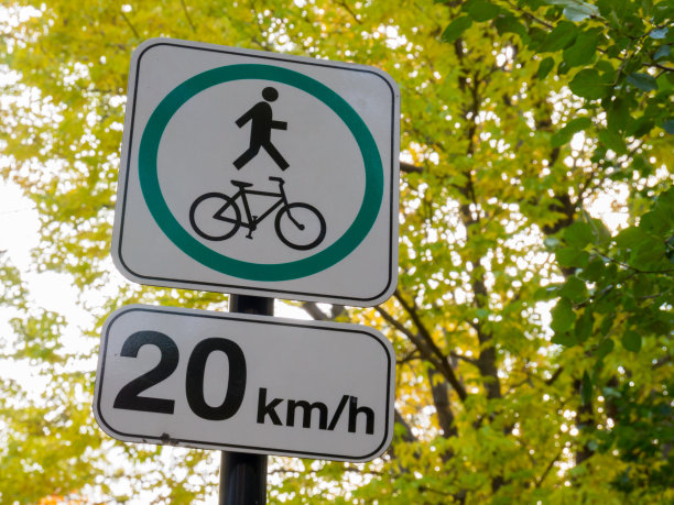 自行车道直走和限速标志。图片下载