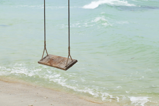 海边一棵树上的秋千图片下载