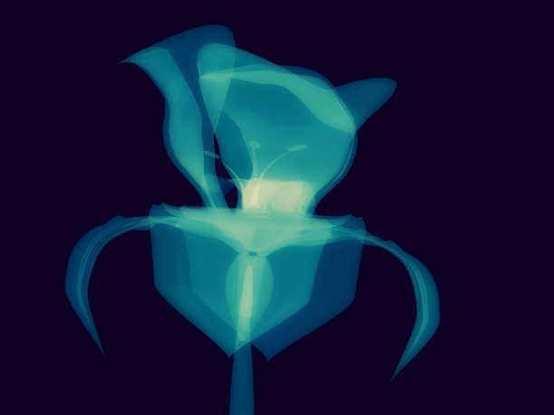 蓝色绿色的花在黑色，x光，3D图片下载