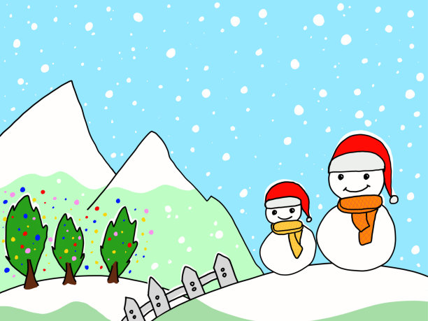 雪人，树和山图片下载