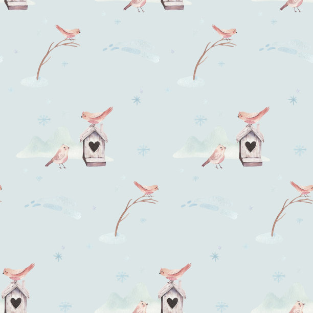 水彩圣诞快乐无缝图案有雪人、节日可爱动物小鹿、小兔。圣诞节的庆祝活动。冬季新年设计。图片下载