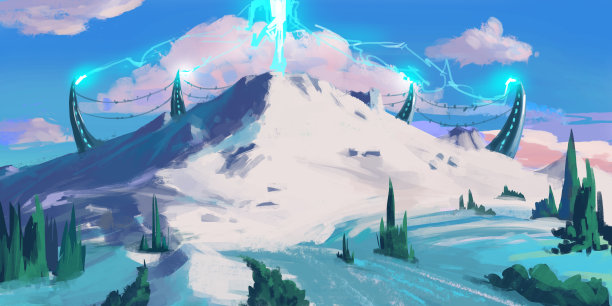 雪山。科幻的主题。SpitPaint。概念艺术。快速的图纸。素描绘画。现实主义风格图片下载