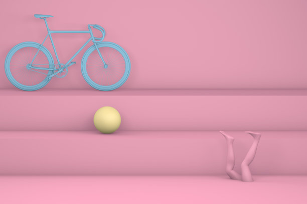 3D最小楼梯，裙房概念与自行车图片下载