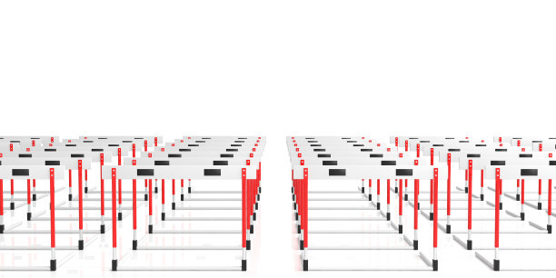 障碍众多的白色背景，3d插图。图片下载