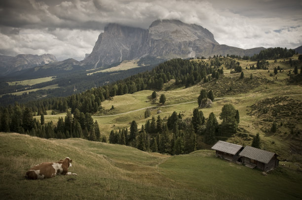 欣赏山脉，Grödner Dolomiten (Langkofel链接，Plattkofel rechts)南蒂罗尔-意大利图片下载