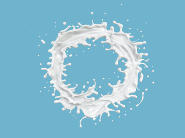 牛奶或酸奶飞溅孤立在蓝色背景。图片下载