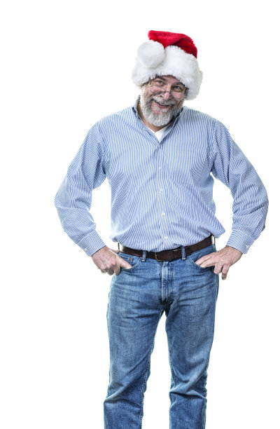 穿着蓝色牛仔裤的圣诞老人商人图片下载