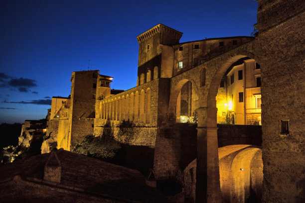 蓝天映衬下的历史建筑俯视图图片下载