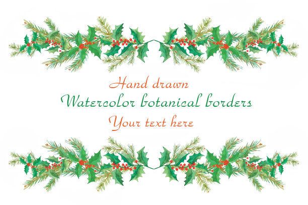 水彩装饰圣诞植物边界图片下载