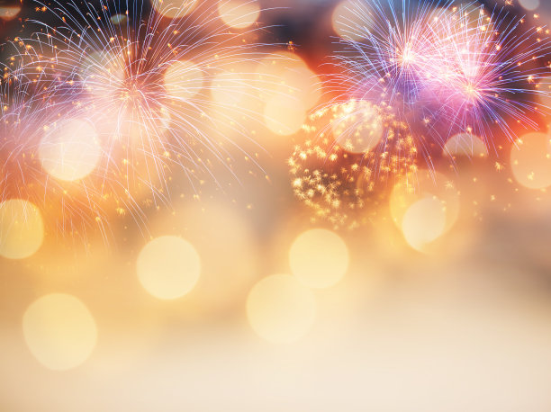 新年背景有烟花和节日彩灯图片下载
