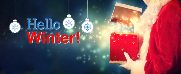 圣诞老人打开礼盒的贺词图片下载