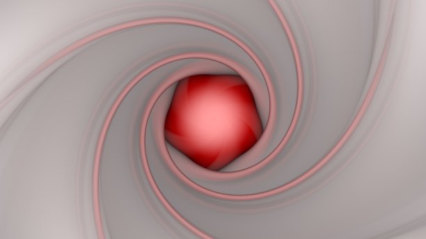 红色和白色未来螺旋式隧道3d渲染图片下载