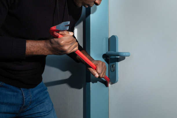 小偷试图用撬棍砸门图片下载