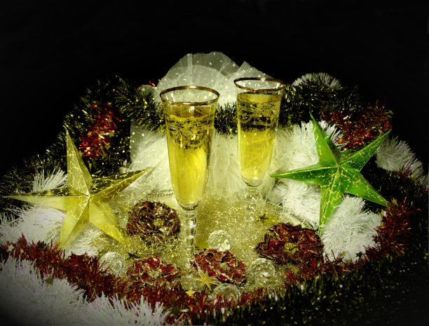 香槟与闪闪发光和美丽的环境，黑色的顶部和底部的地方，loggos, e-mail等图片下载