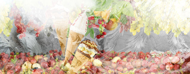 冰淇淋和水果的图像在一个冬天的窗户背景图片下载