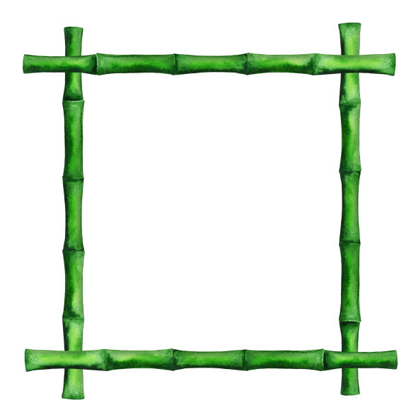 水彩绿竹框素材图片