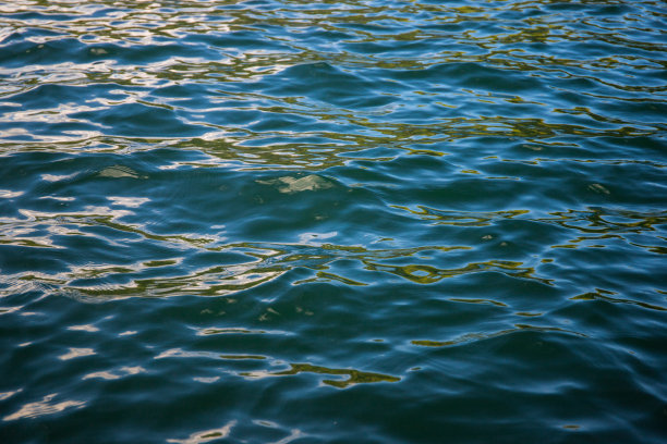 水背景纹理。夕阳下的海面。海水的波浪。图片下载