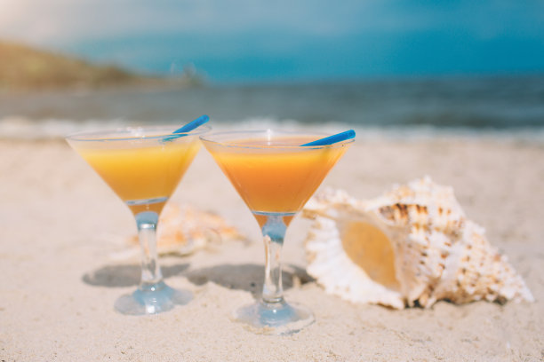 一个英俊的年轻人躺在海边阳光明媚的沙滩上的吊床上图片下载