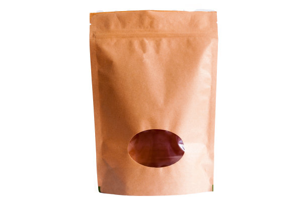 牛皮纸doypack袋拉链上的白色背景图片下载